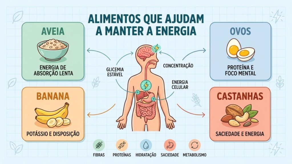 Quatro escolhas alimentares sustentam a disposição e evitam quedas de energia.