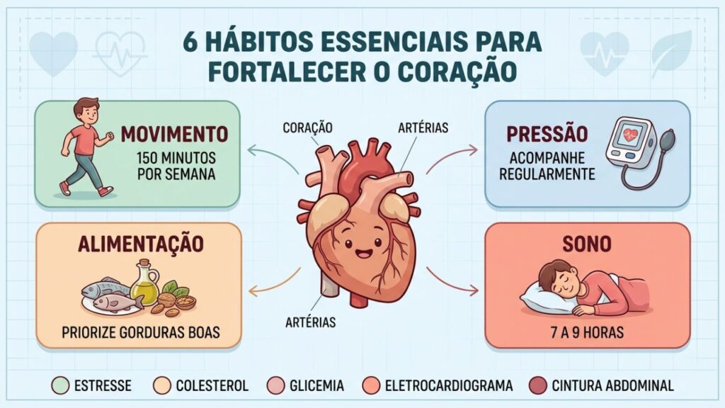 Movimento, alimentação, sono e controle da pressão fortalecem a saúde cardiovascular.