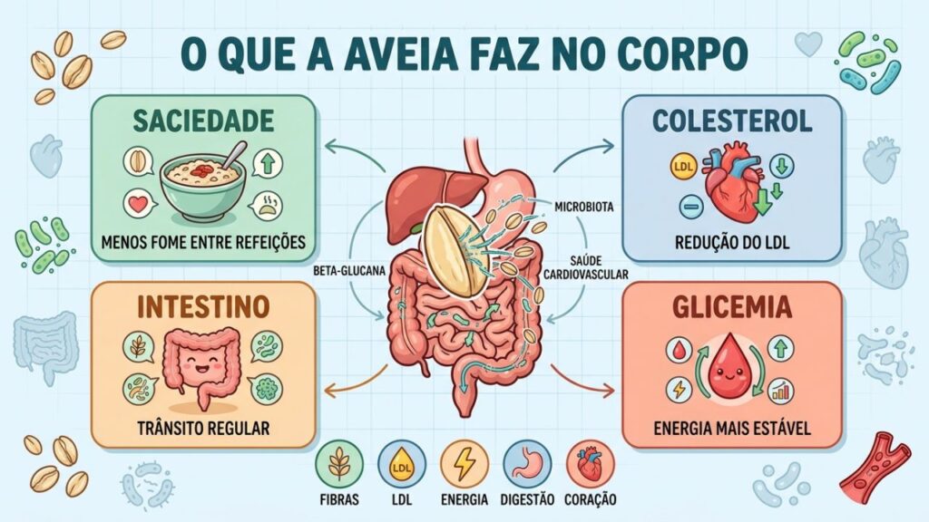 Beta-glucana favorece saciedade, colesterol saudável, intestino e glicemia.