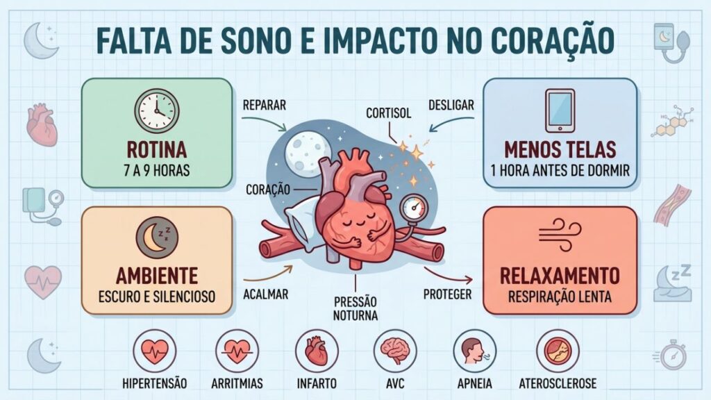 Rotina, menos telas, ambiente e relaxamento protegem o coração à noite.