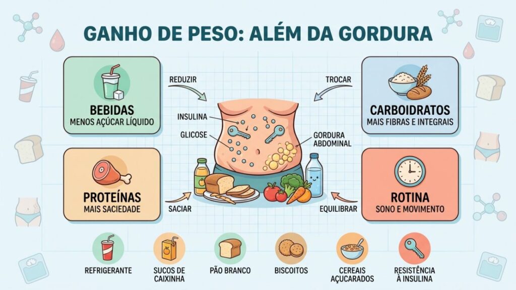 Menos açúcar líquido, mais fibras, proteínas e rotina ajudam no controle.