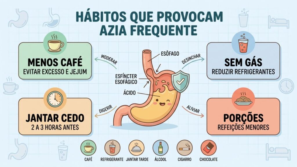 Menos café, gás, jantar tardio e porções grandes reduzem refluxo.
