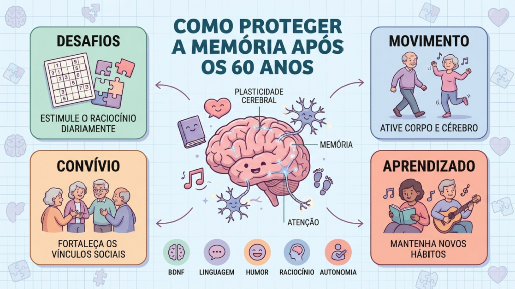 Quatro pilares fortalecem as conexões cerebrais e protegem a saúde cognitiva.