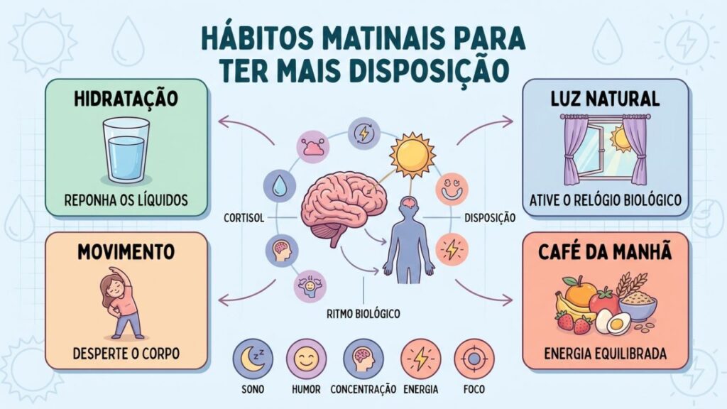 Quatro atitudes simples favorecem energia, foco e bem-estar ao acordar.