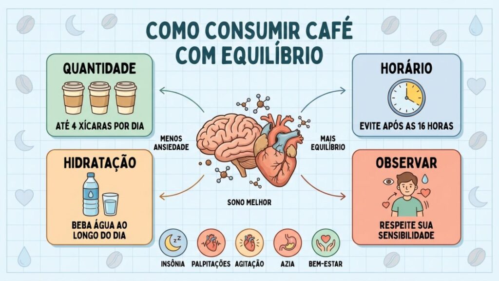 Quatro hábitos ajudam a evitar os efeitos colaterais do excesso de café.
