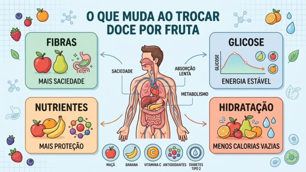 Fibras, glicose estável e nutrientes explicam os benefícios das frutas.
