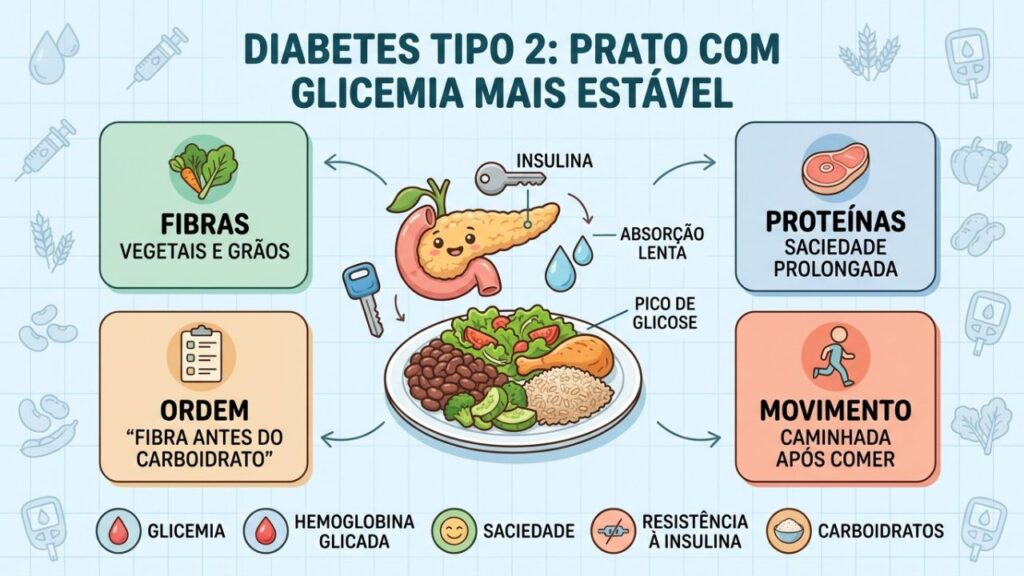 Quatro estratégias combinam fibras, proteínas, ordem do prato e movimento.
