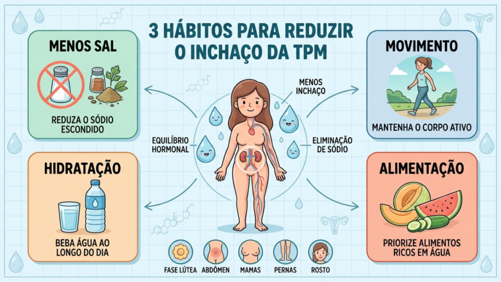 Quatro pilares ajudam a reduzir a retenção de líquidos antes da menstruação.