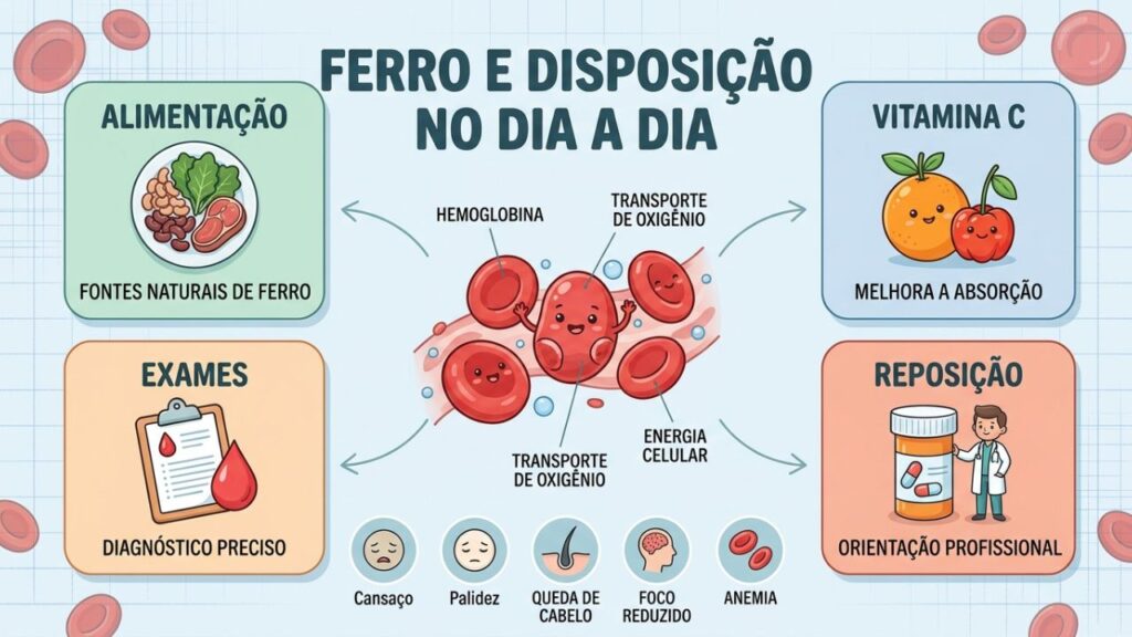 Como a deficiência de ferro influencia a disposição?