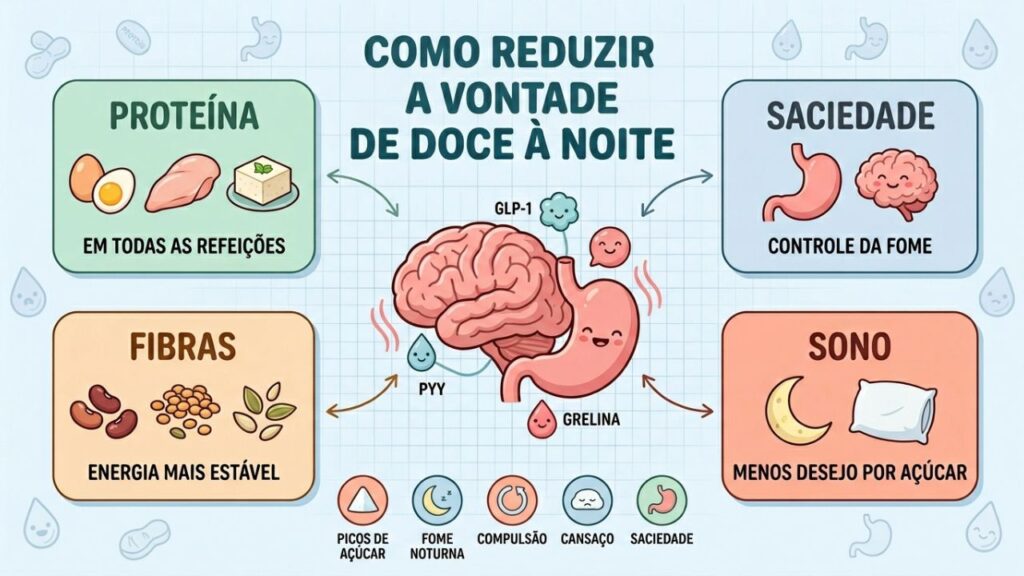Quatro pilares ajudam a controlar a fome noturna e reduzir a compulsão por doces.