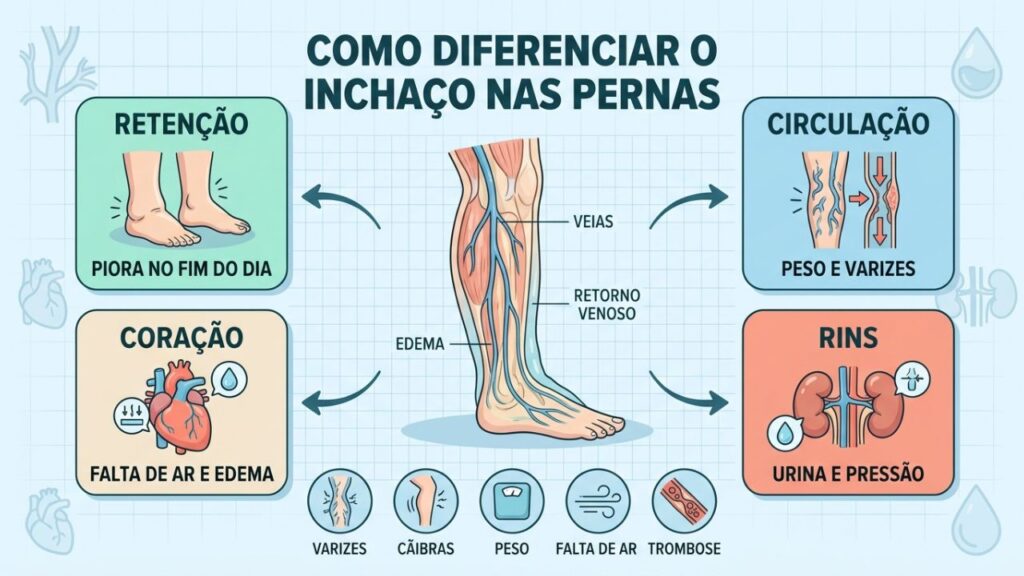 Retenção, circulação, coração e rins explicam as causas mais comuns.