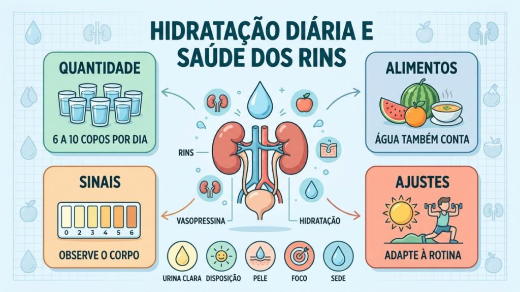 Quatro pilares ajudam a manter a hidratação e a saúde renal.