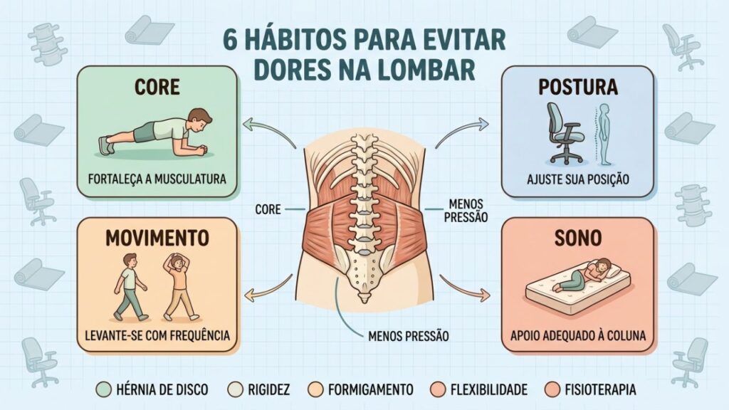 Exercícios, postura e pausas frequentes protegem a coluna e reduzem sobrecargas.