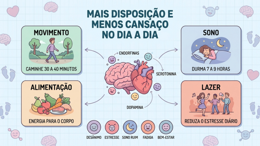 Quatro hábitos que potencializam a disposição e reduzem o cansaço diário.