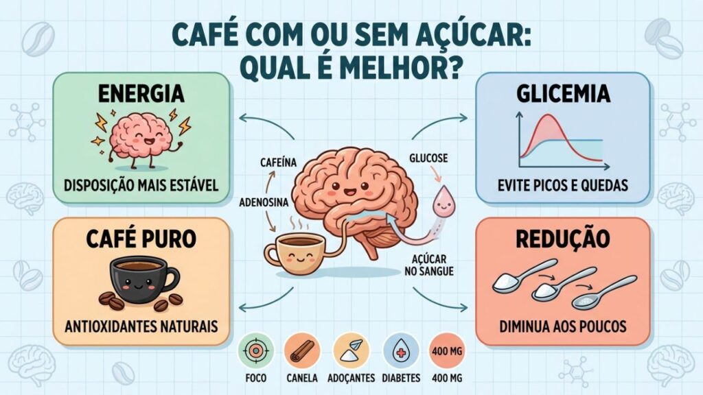 Cafeína, glicemia e redução gradual orientam um café mais saudável.