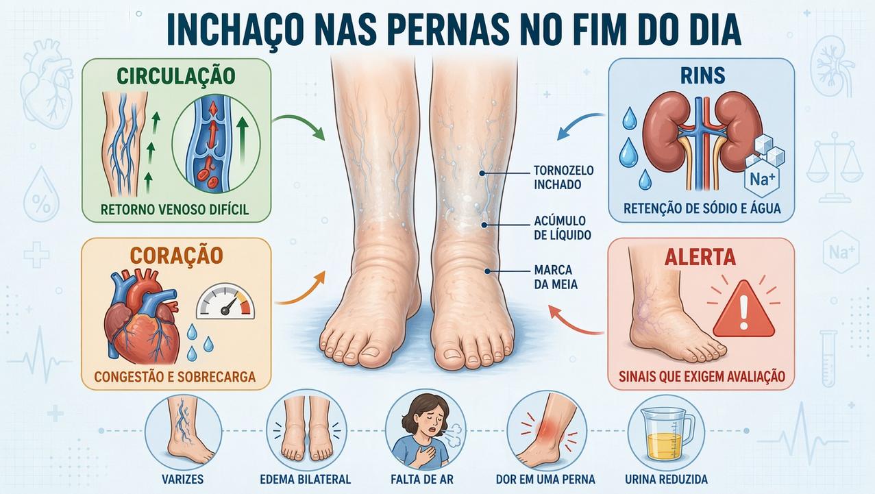 Circulação, rins, coração e sinais de alerta ajudam a entender o edema.