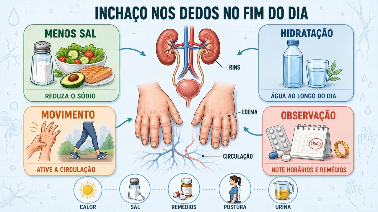 Menos sal, hidratação, movimento e observação ajudam a entender o edema.