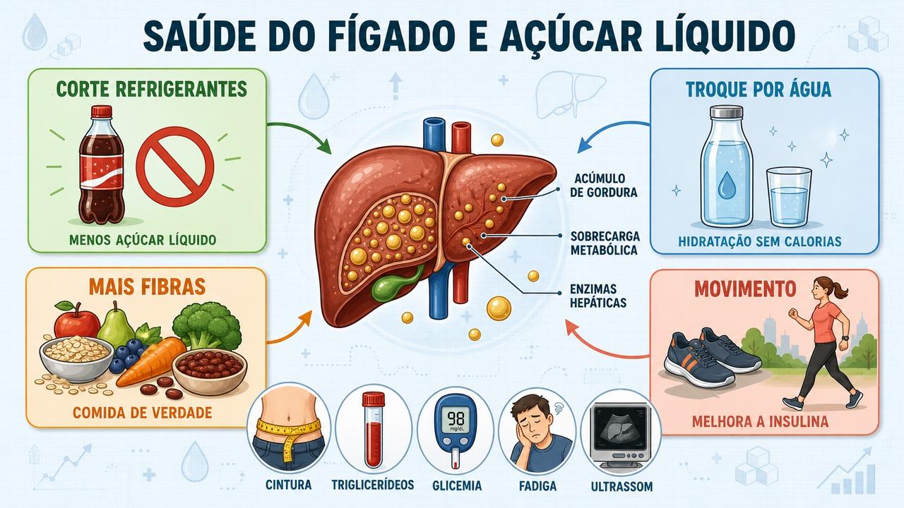 Quatro pilares ajudam a reduzir a sobrecarga hepática causada por açúcar líquido.