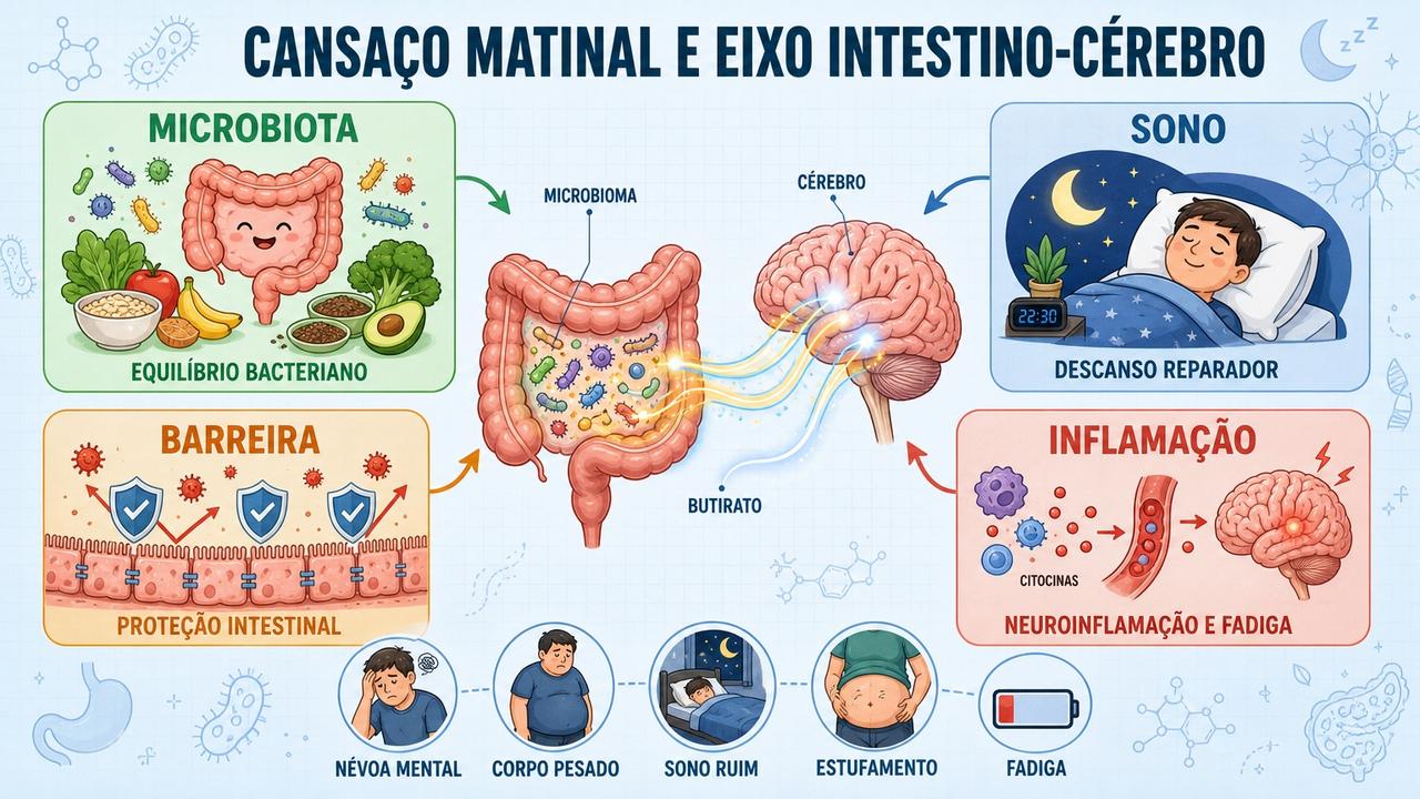 Microbiota, sono, barreira intestinal e inflamação influenciam a fadiga matinal.