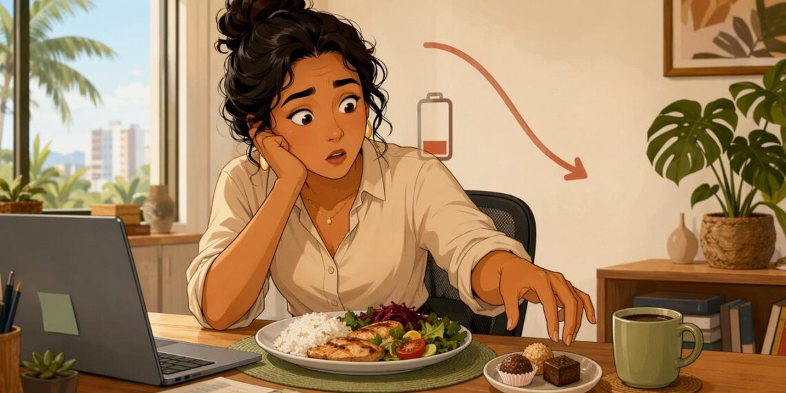 O desejo intenso por açúcar no meio da tarde nem sempre é fome: pode ser reflexo de uma queda de glicose após o almoço