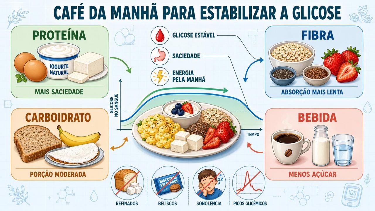 Os quatro pilares do café da manhã que favorecem glicose estável.