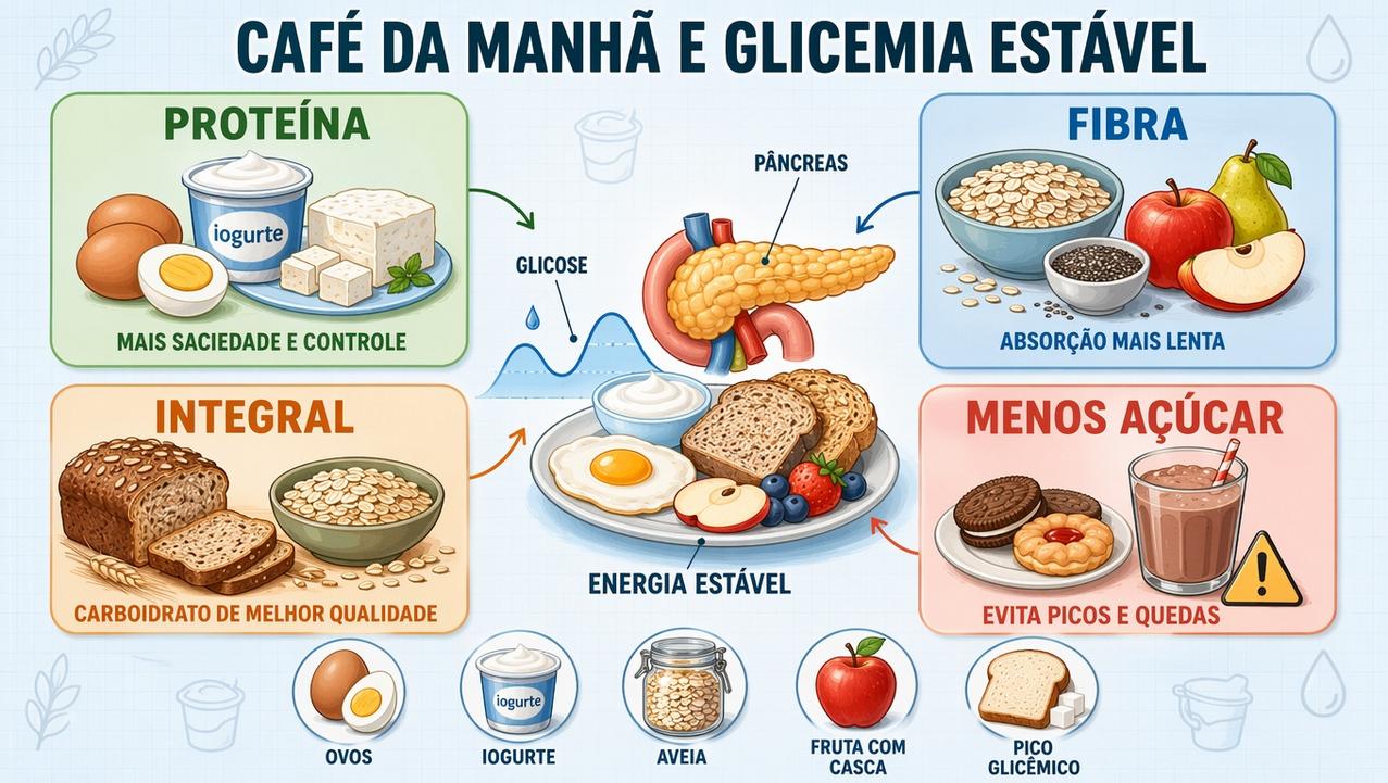 Os quatro pilares do desjejum para evitar picos glicêmicos até o almoço.