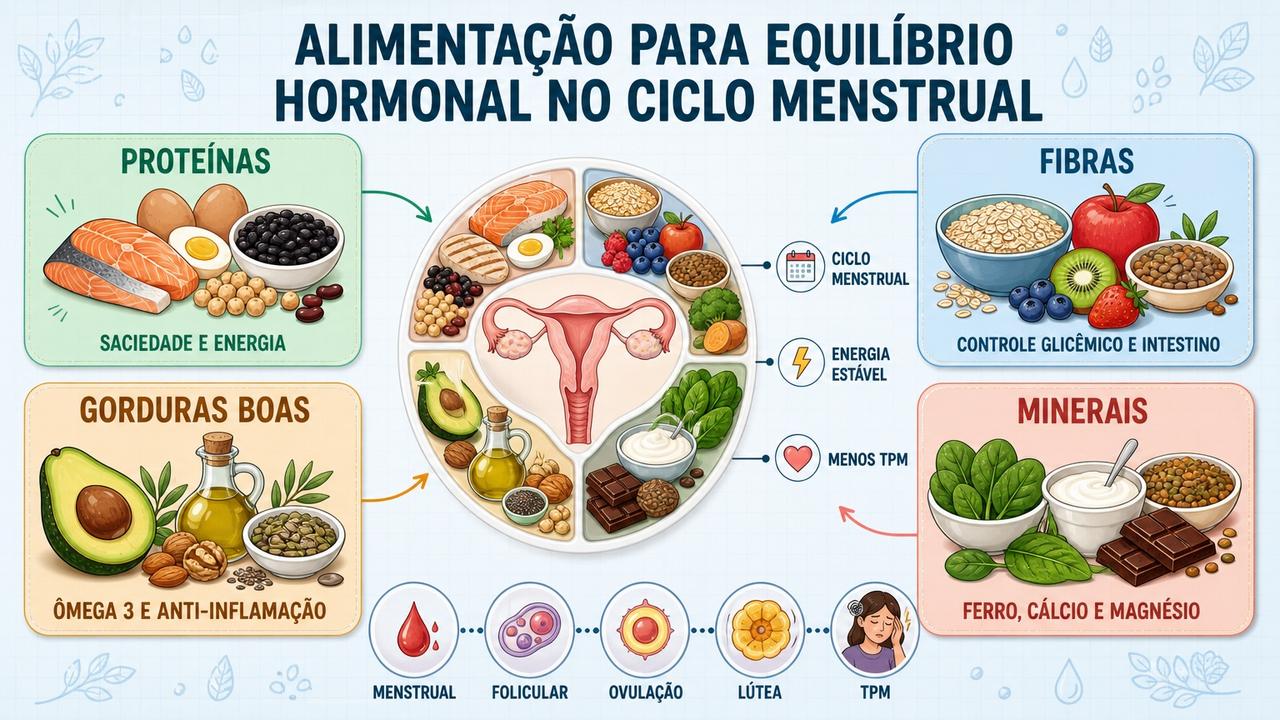 Proteínas, fibras, gorduras boas e minerais formam a base do equilíbrio hormonal.