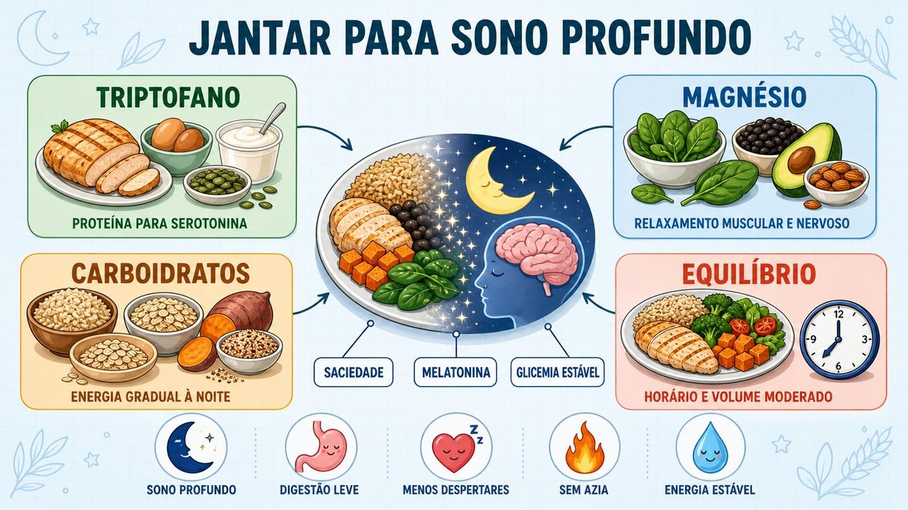 Os quatro pilares do jantar noturno ajudam relaxamento, saciedade e estabilidade glicêmica.