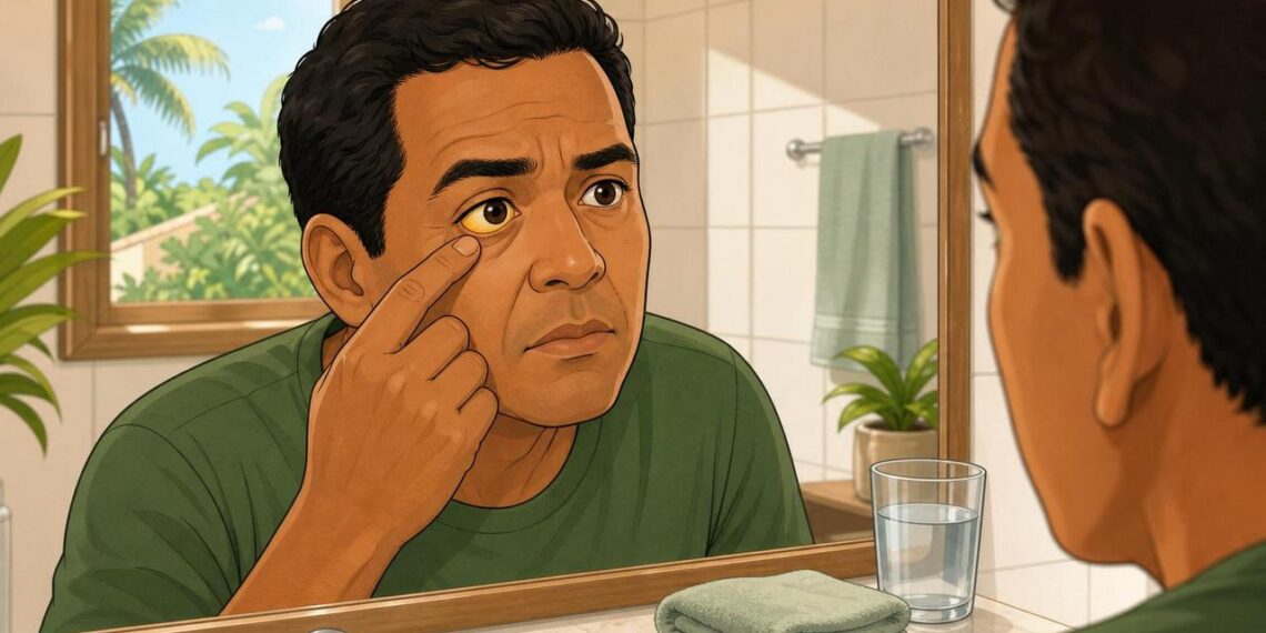 Pele amarelada nos olhos pode ser um sinal de que o fígado ou a bile precisam de atenção