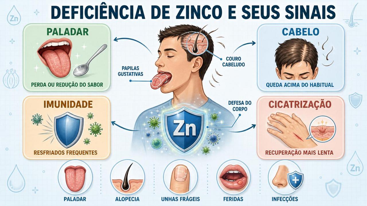 Paladar, cabelo, imunidade e cicatrização resumem os principais sinais da deficiência.