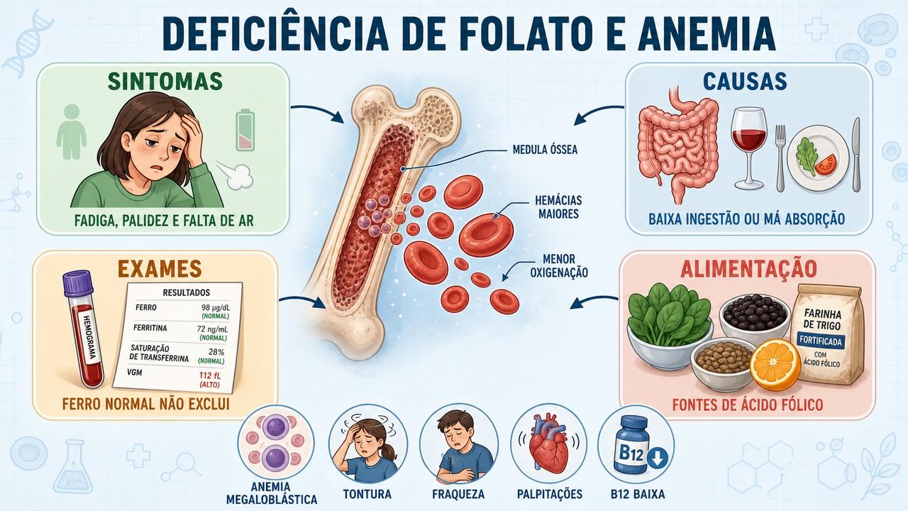 Sintomas, causas, exames e alimentação ajudam a entender a deficiência de folato.