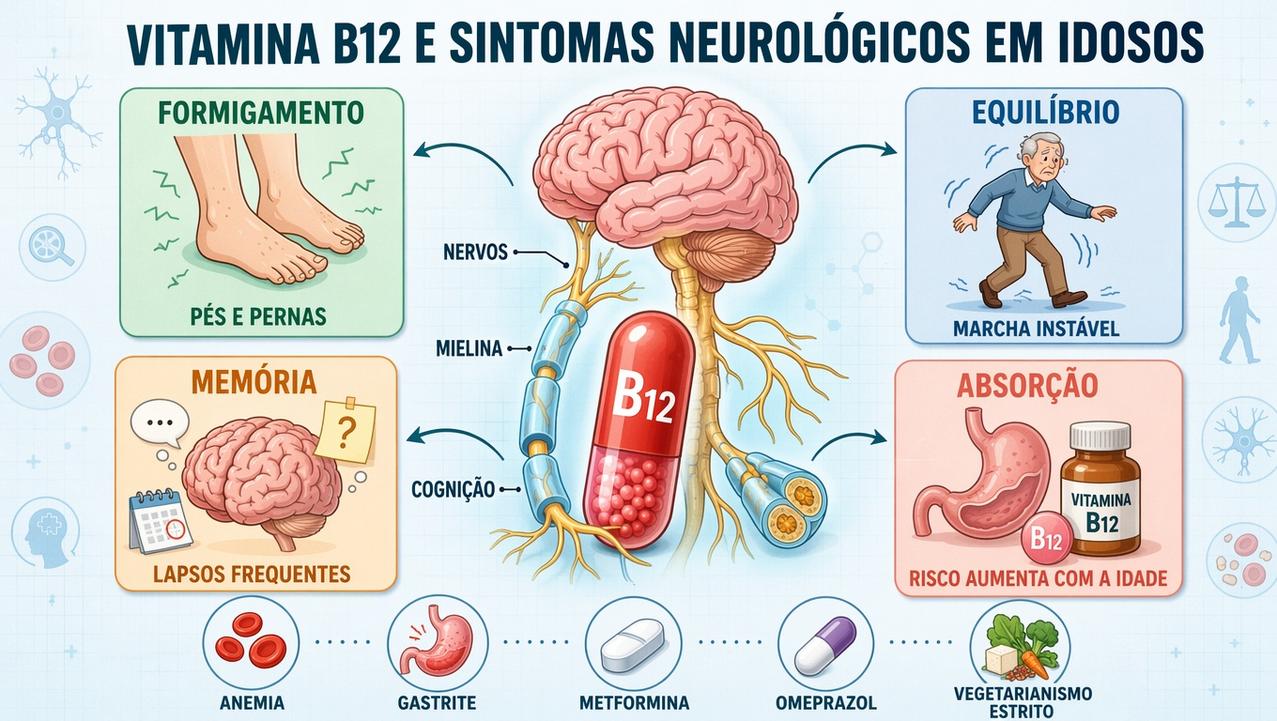 Infográfico resume sintomas, absorção e principais fatores de risco da deficiência.