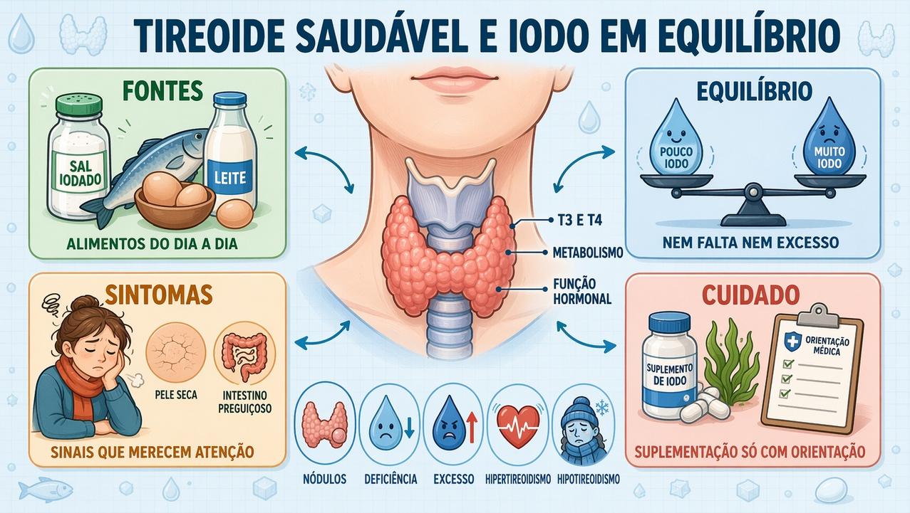 Fontes, equilíbrio, sintomas e cuidados para proteger a função tireoidiana.
