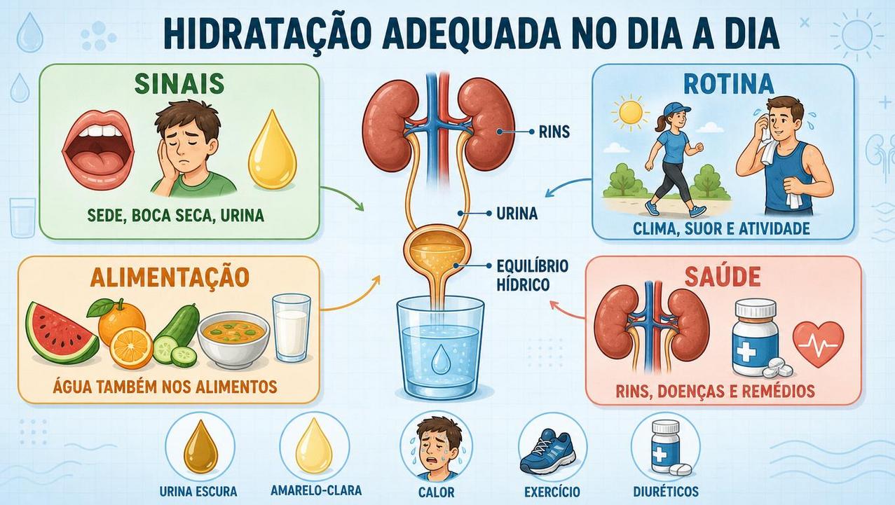 Quatro pilares ajudam a ajustar a água diária sem depender dos 2 litros.