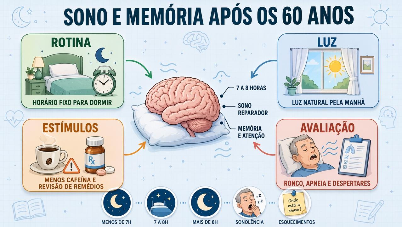 Rotina, luz, menos estímulos e avaliação ajudam a proteger memória e sono.