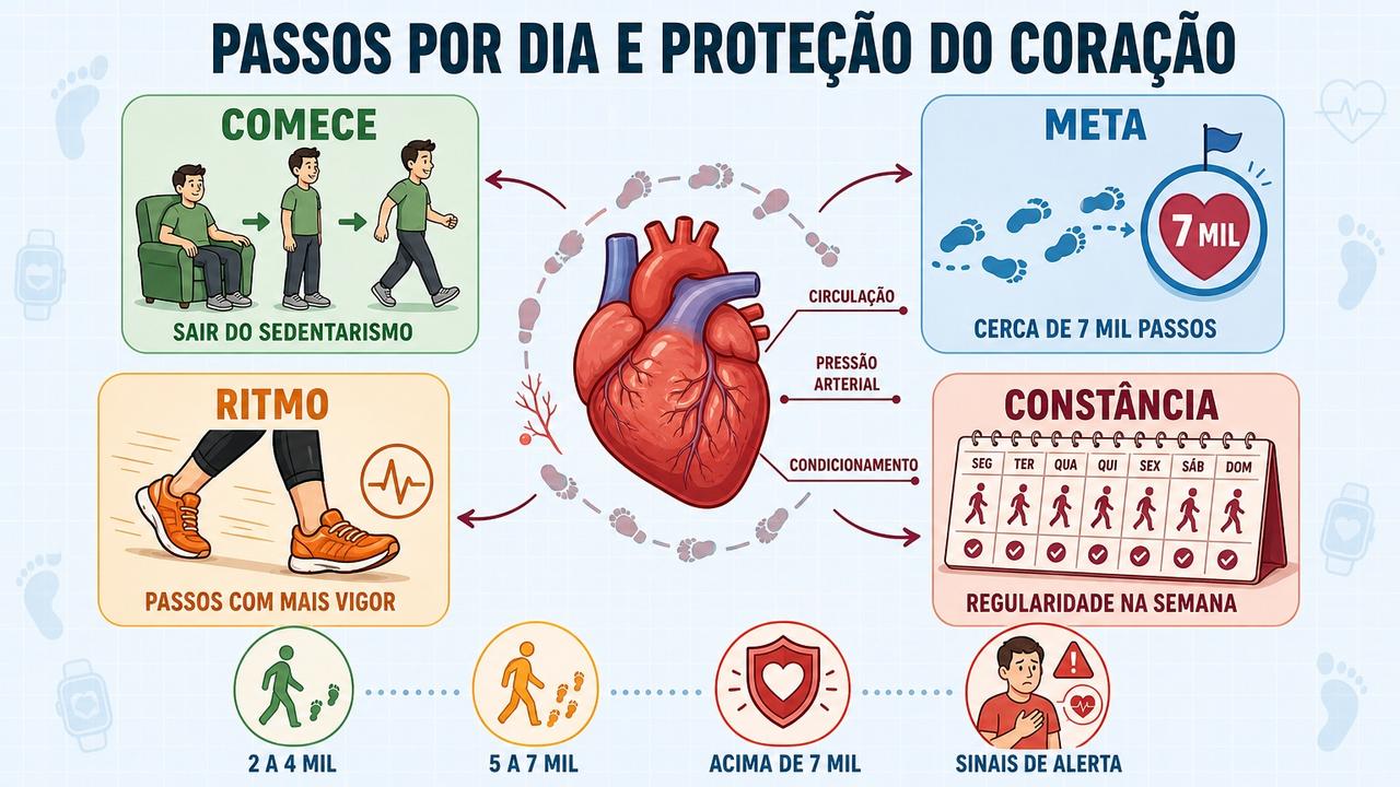 Infográfico mostra meta, ritmo, constância e início gradual para o coração.