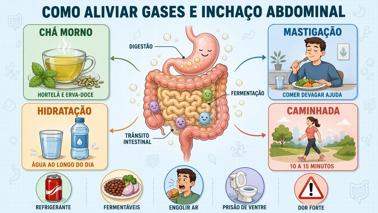 Quatro medidas simples ajudam a reduzir gases, fermentação e inchaço abdominal.