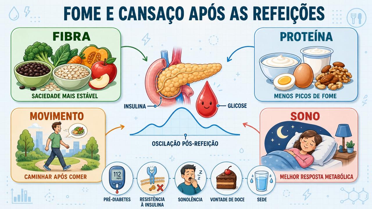 Fibra, proteína, movimento e sono ajudam a estabilizar glicose e saciedade.