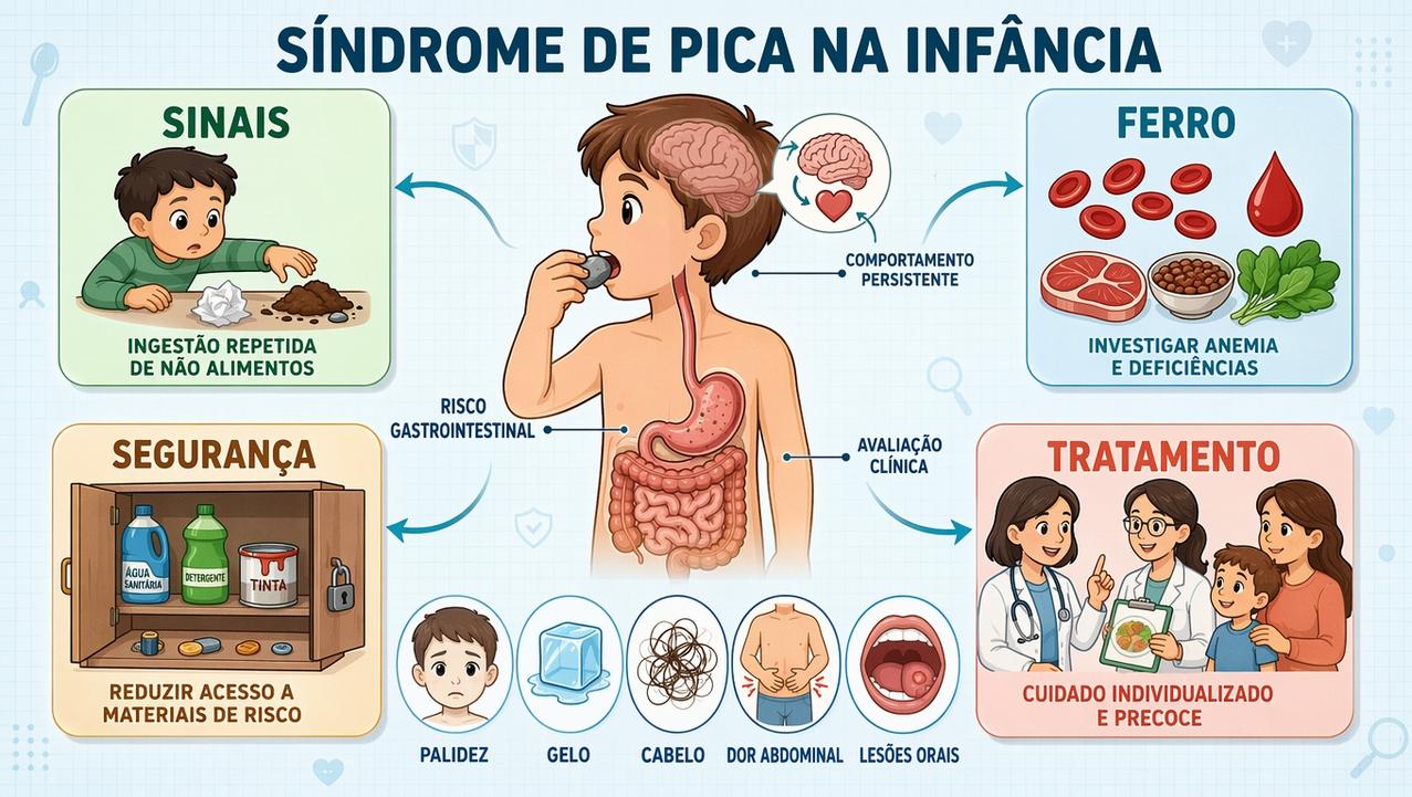 Sinais, ferro, segurança e tratamento orientam o cuidado infantil na pica.