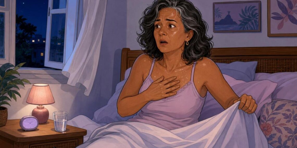 Suor noturno excessivo durante a madrugada em mulheres maduras não é apenas calor, é um sinal fisiológico de que seu equilíbrio hormonal pode estar alterado