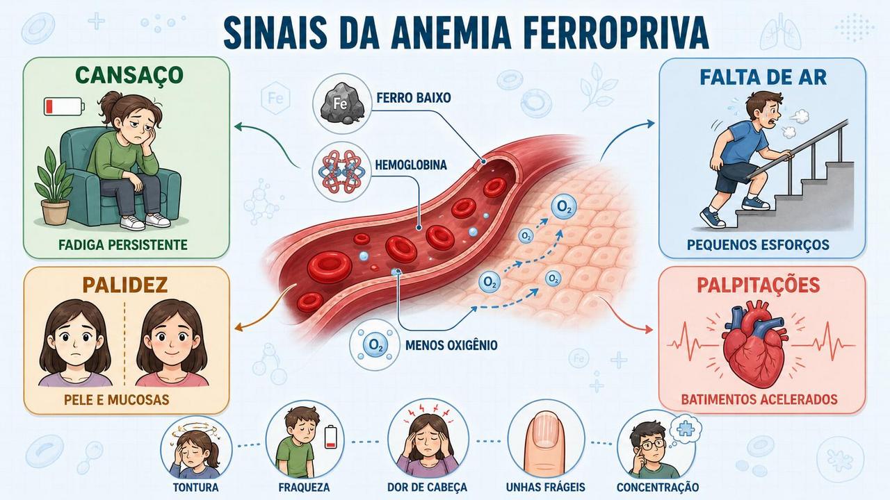 Cansaço, palidez, palpitações e falta de ar resumem os principais sinais.