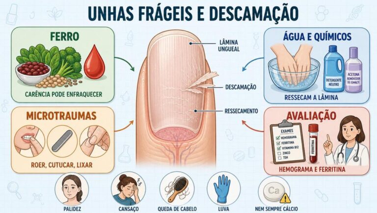 Unhas quebradiças que descamam podem indicar deficiência de ferro ou ...