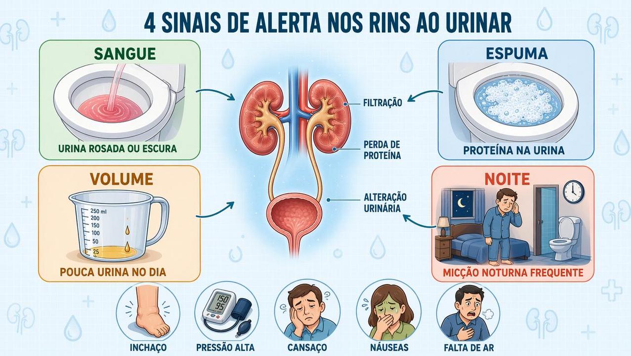 Sangue, espuma, pouco volume e noctúria formam os quatro principais alertas renais.