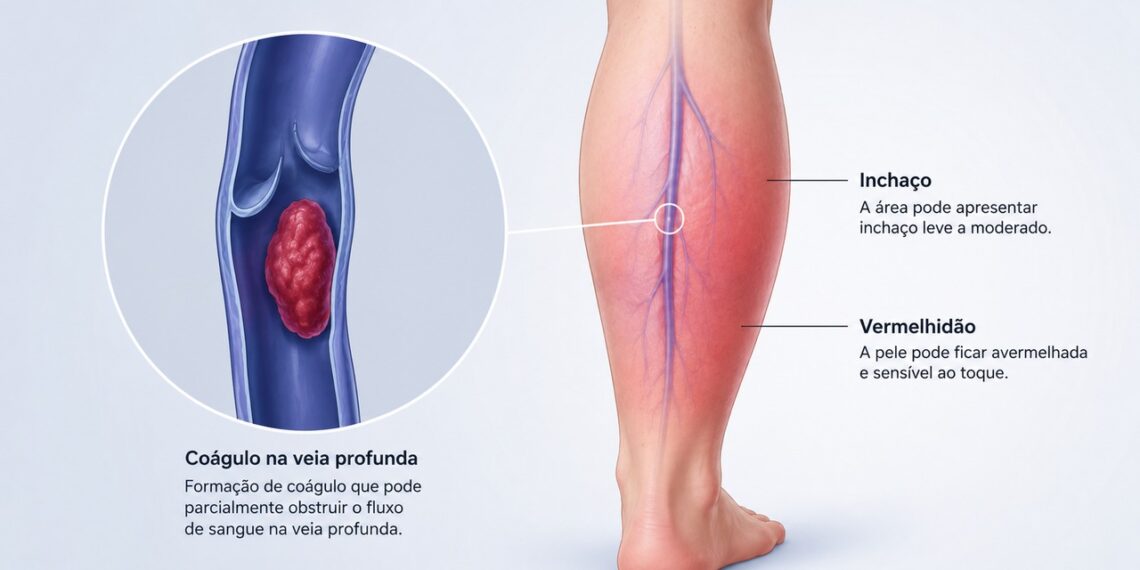 Dor unilateral na panturrilha com inchaço e vermelhidão pode ser sinal de alerta para trombose.