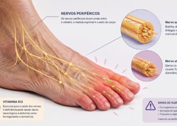 Dormência e formigamento nos pés após os 60 podem estar ligados à baixa vitamina B12.