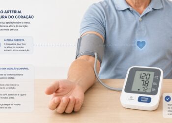 Apoiar o braço na altura do coração ajuda a medir a pressão com mais precisão.