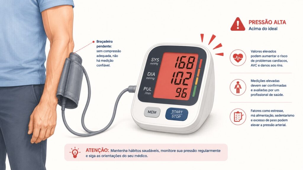 Deixar o braço sem apoio pode elevar artificialmente o número no aparelho.