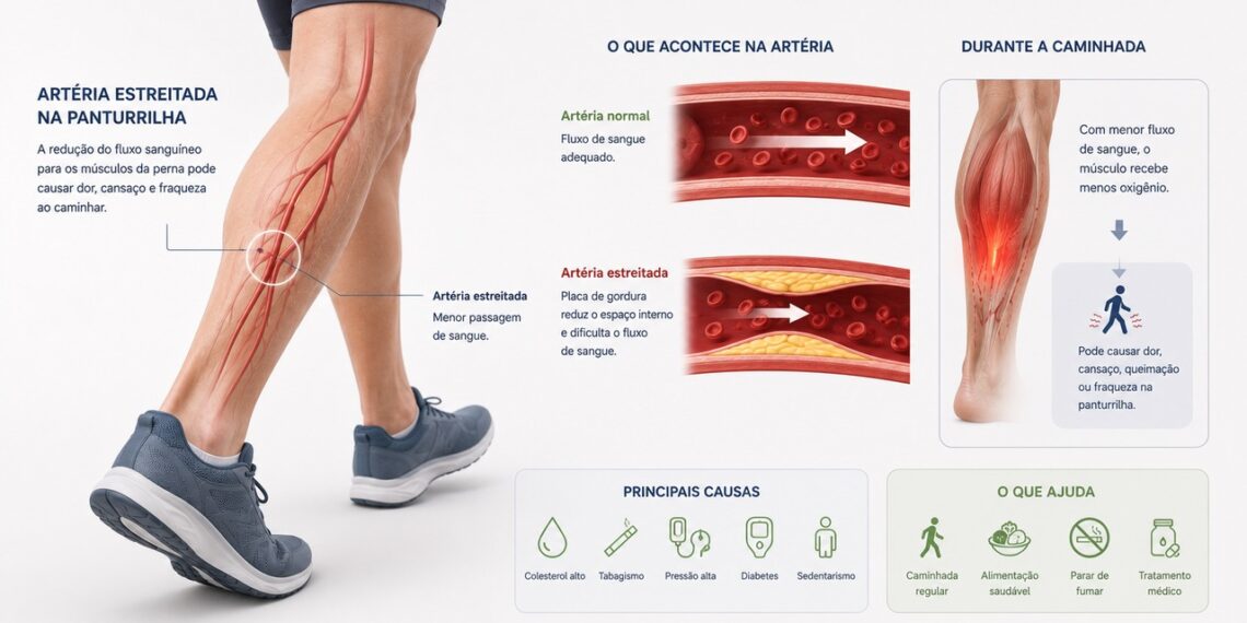 Pernas pesadas ao caminhar podem indicar redução do fluxo arterial.
