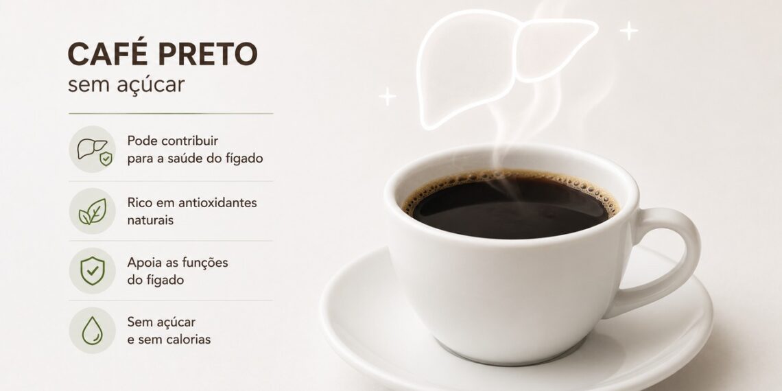 Café sem açúcar foi associado a menor risco de doença hepática metabólica no estudo.