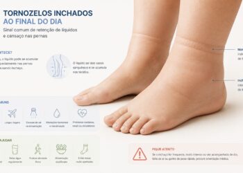 Tornozelos inchados com frequência podem indicar retenção de líquidos que precisa ser investigada.